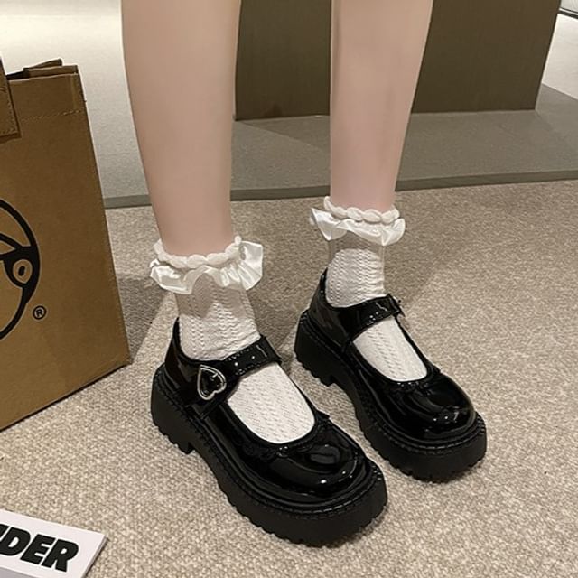 Mary Jane Heart Shoes Platform Buckled