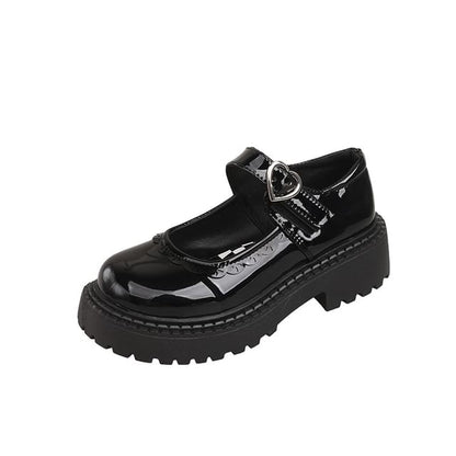 Mary Jane Heart Shoes Platform Buckled