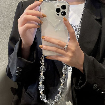 Faux Transparent Phone Crystal Case Chain Heart