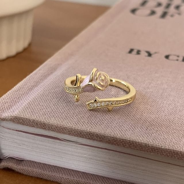 Rose Enamel Alloy Open Ring / Wavy Alloy Open Ring