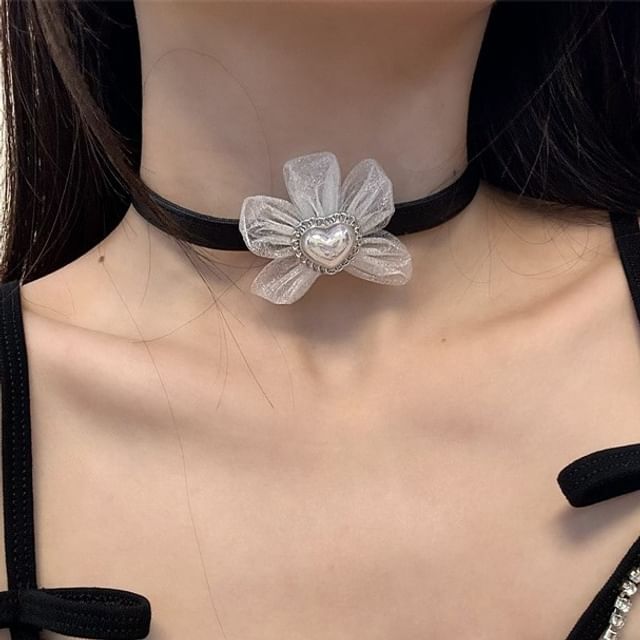 Leather Heart Faux Choker Floral