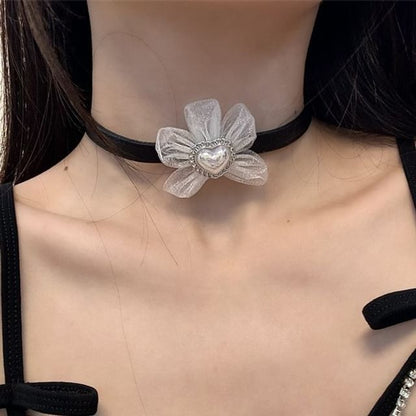 Leather Heart Faux Choker Floral