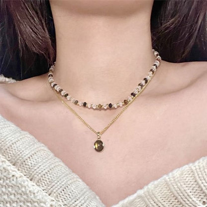 Layered Pendant Gemstone Beaded Necklace
