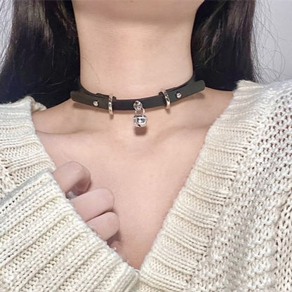 Choker Bell Leather Pendant Faux