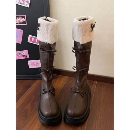 Platform Fleece Lined Bow Accent Tall Boots