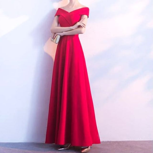 Off Shoulder Plain A-Line Evening Gown