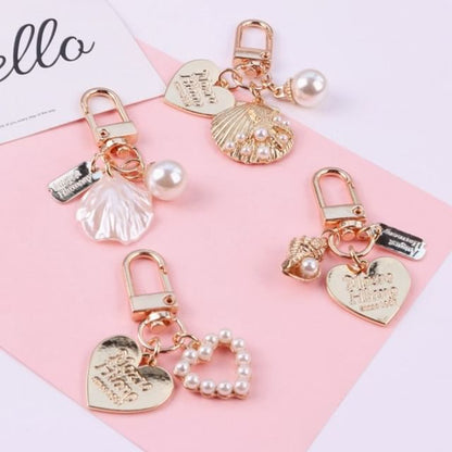 Heart / Faux Pearl Alloy Bag Charm Keyring (Various Designs)