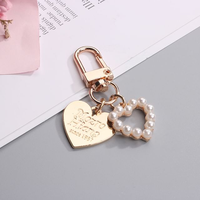 Heart / Faux Pearl Alloy Bag Charm Keyring (Various Designs)
