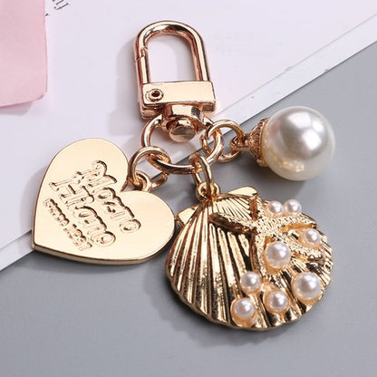 Heart / Faux Pearl Alloy Bag Charm Keyring (Various Designs)