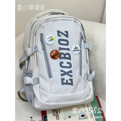 Lettering Print Buckle Backpack