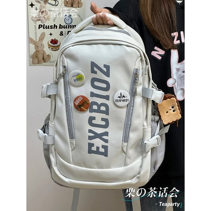 Lettering Print Buckle Backpack