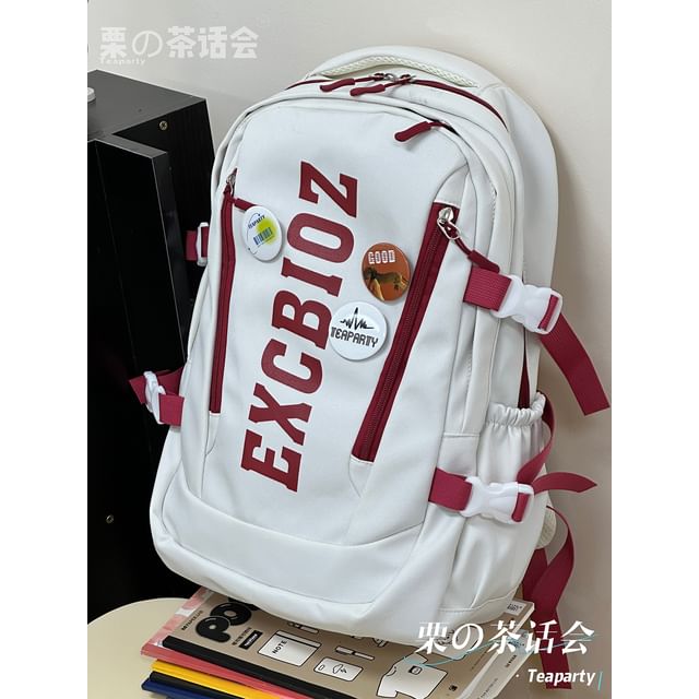 Lettering Print Buckle Backpack