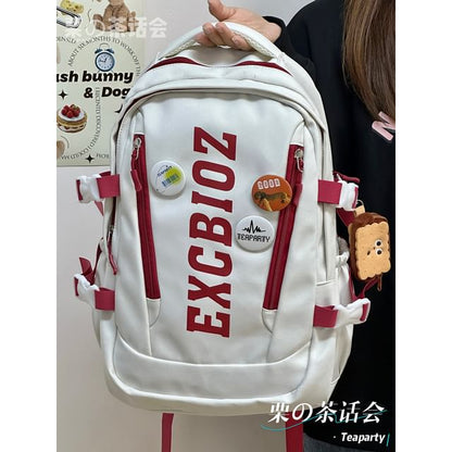 Lettering Print Buckle Backpack