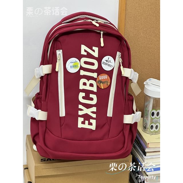 Lettering Print Buckle Backpack