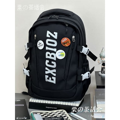 Lettering Print Buckle Backpack