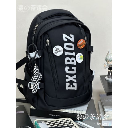 Lettering Print Buckle Backpack