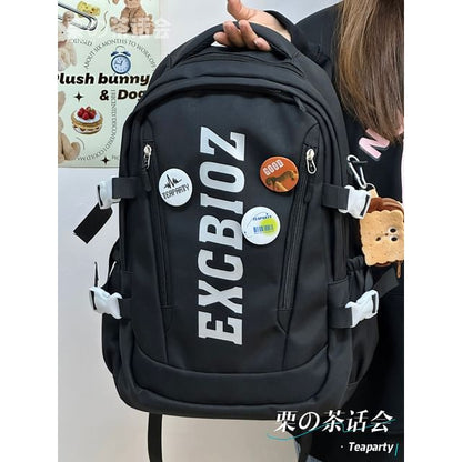 Lettering Print Buckle Backpack