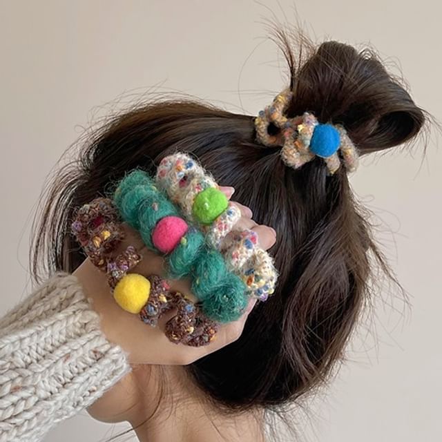 Pom Pom Yarn Coil Hair Tie