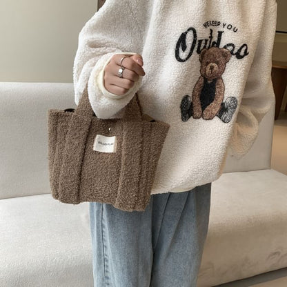 Bag Fleece Plain Tote Crossbody