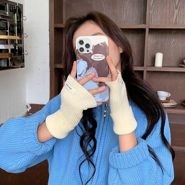 Gloves Ribbed Fingerless Knit Plain