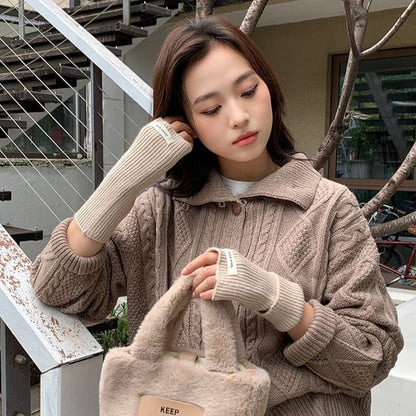 Gloves Ribbed Fingerless Knit Plain