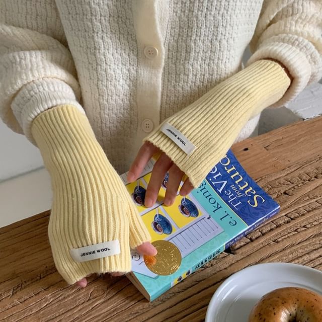 Gloves Ribbed Fingerless Knit Plain