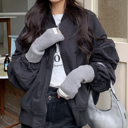 Gloves Ribbed Fingerless Knit Plain