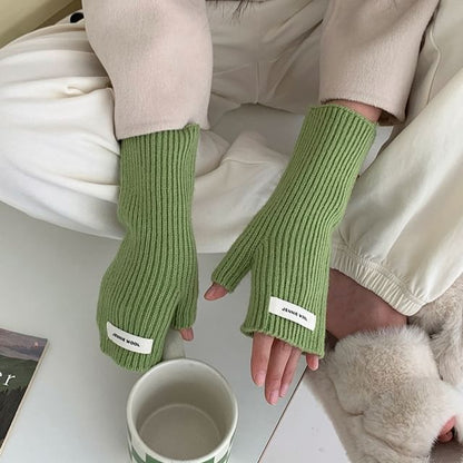 Gloves Ribbed Fingerless Knit Plain