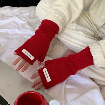 Gloves Ribbed Fingerless Knit Plain