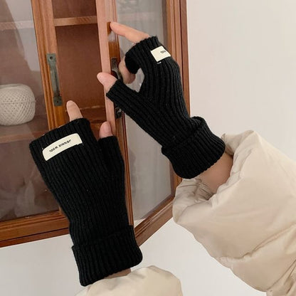 Gloves Ribbed Fingerless Knit Plain