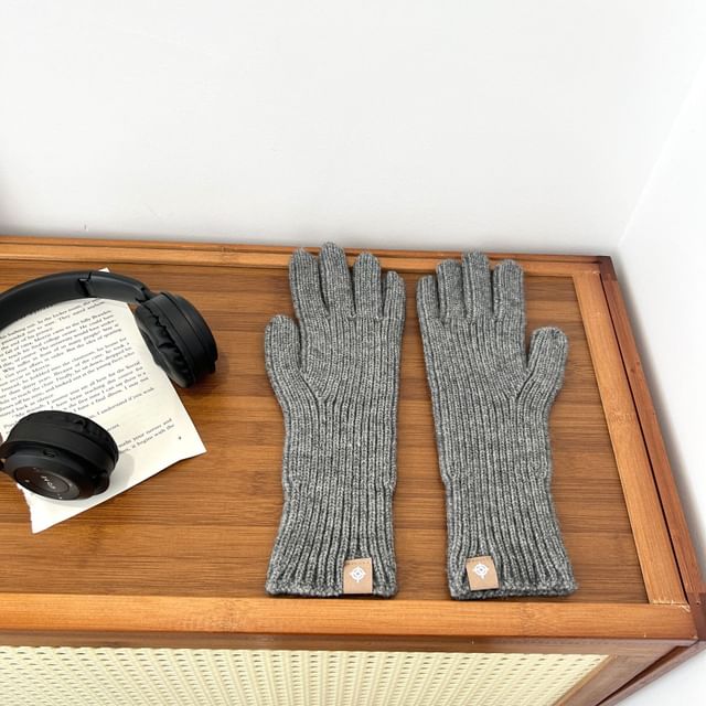 Plain Gloves Ribbed Knit