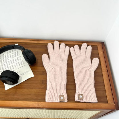 Plain Gloves Ribbed Knit