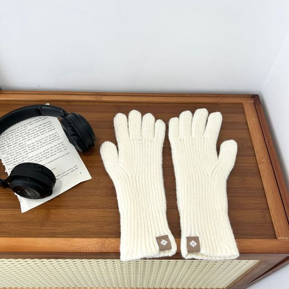 Plain Gloves Ribbed Knit