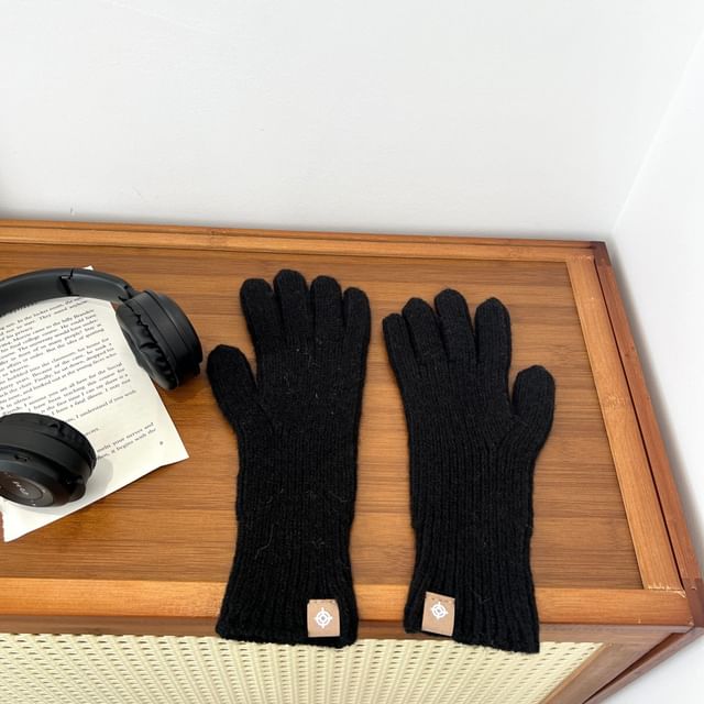 Plain Gloves Ribbed Knit