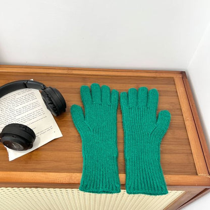 Plain Gloves Ribbed Knit