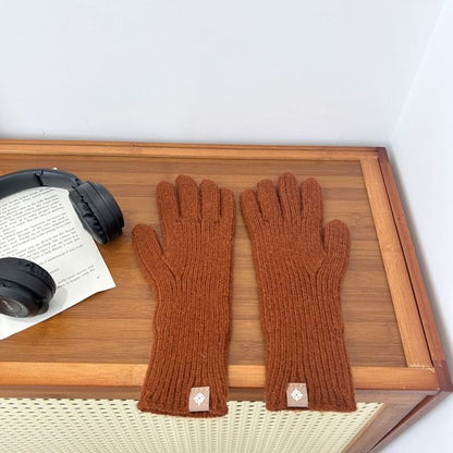 Plain Gloves Ribbed Knit