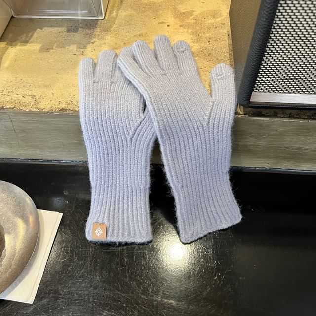 Plain Gloves Ribbed Knit