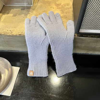 Plain Gloves Ribbed Knit