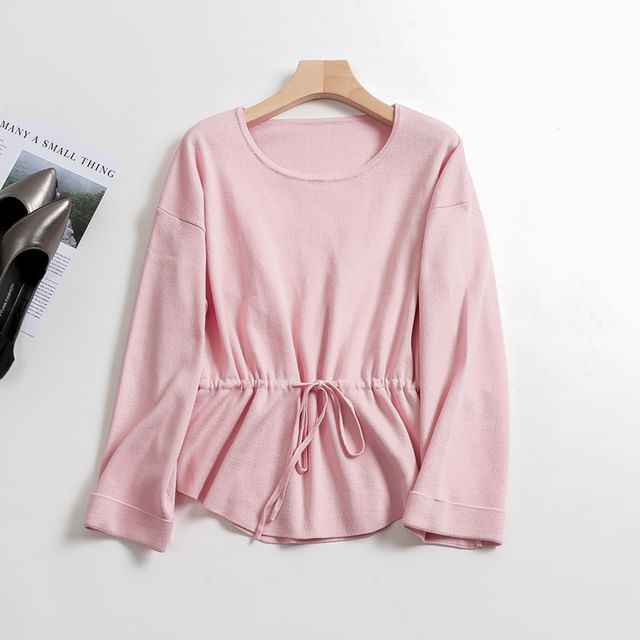 Crew Neck Plain Peplum Sweater