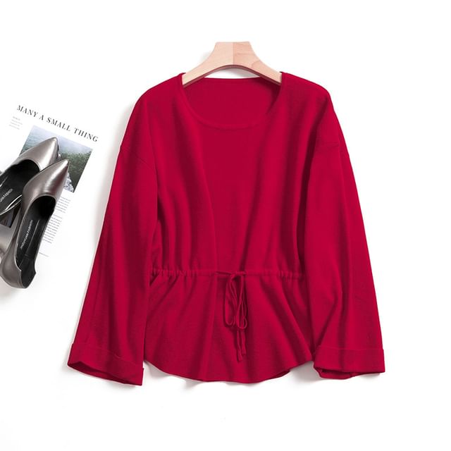 Crew Neck Plain Peplum Sweater