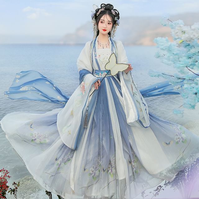 Flower Embroidered Hanfu Costume Set