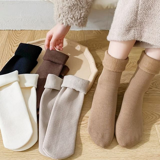 Plain Fleece-Lined Ribbed Socks / Set