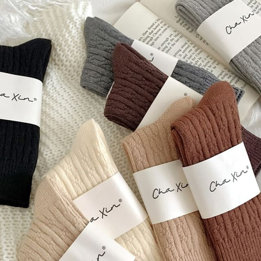 Set of 3 Pairs Plain Cable Knit Socks