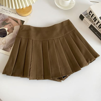 Mid Rise Plain Pleated Mini A-Line Skirt