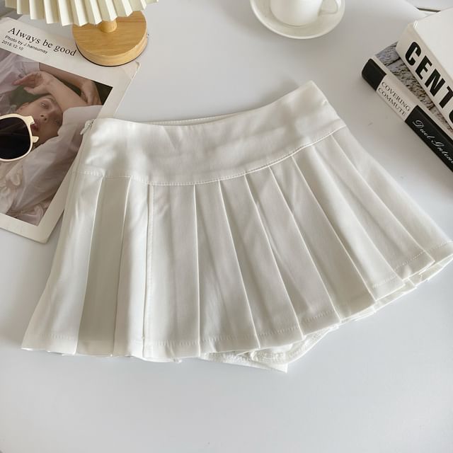 Mid Rise Plain Pleated Mini A-Line Skirt