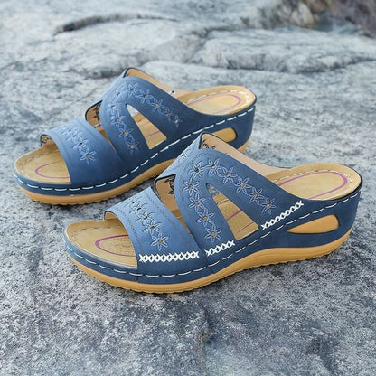 Wedge Embroidered Platform Flower Sandals Slide