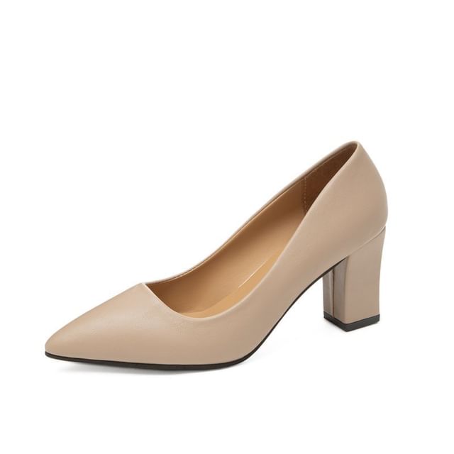 Pointed Chunky Pumps Heel
