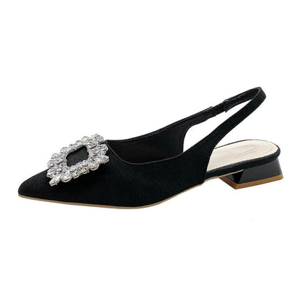 Pointed Sandals Heel Rhinestone Slingback Chunky