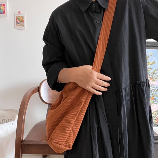 Crossbody Plain Corduroy Bag