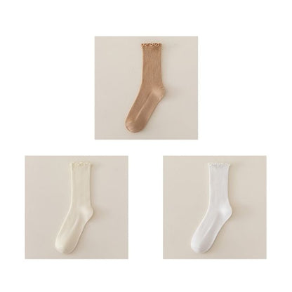 Set of 2 Paris: Plain Ribbed Ruffle Trim Socks